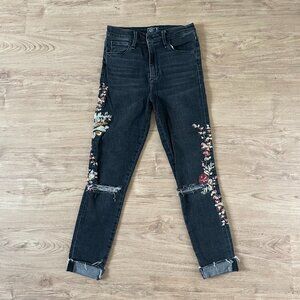 Abercrombie & Fitch Simone High Rise Ankle Jeans - Black w/ Floral Embroidery